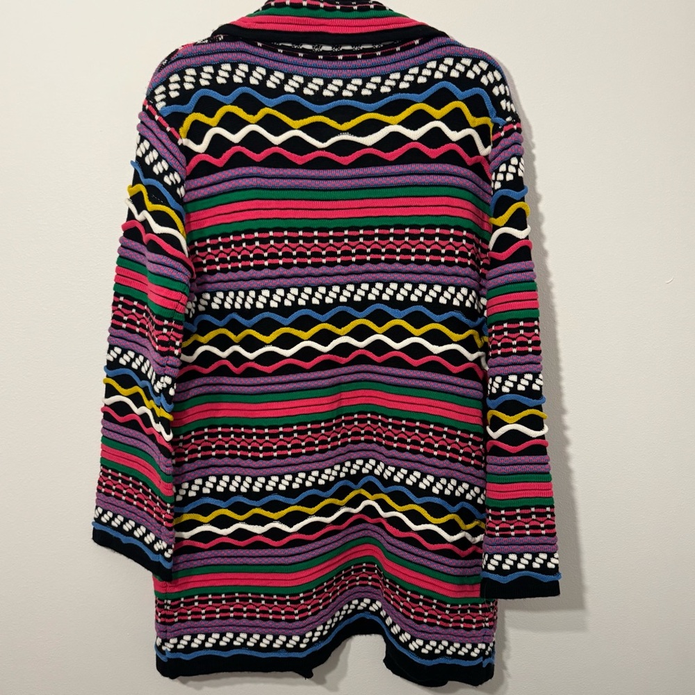 Sioni XL Multicolor Knit Cardigan Sweater Coat Boho Artsy Textured Longline - Picture 4 of 10